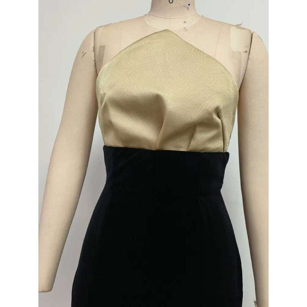 Women Celebrity Sexy Veet Strapless Patchwork Black Maxi Long Fishtail Skirts Elegant Evening Club Party Outfit
