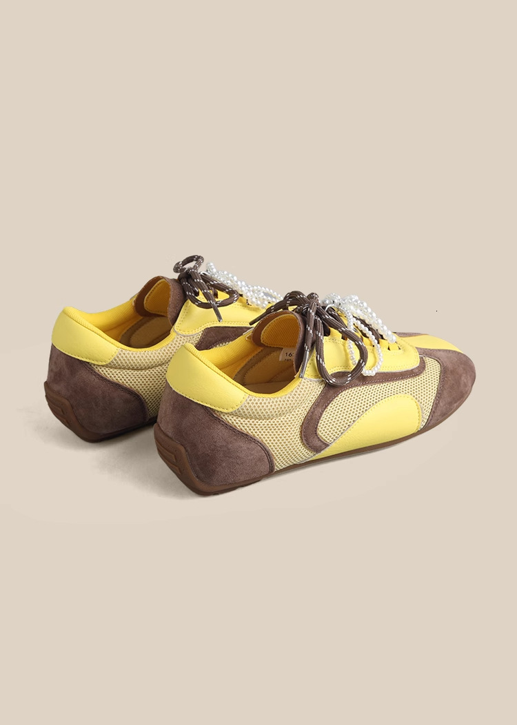 Genuine Leather Two-Tone Su Yinyin Same Style German Training for Women 2025 Spring Summer Soft Sole Beaded Bowknot Agan Casual Shoes ddmythur