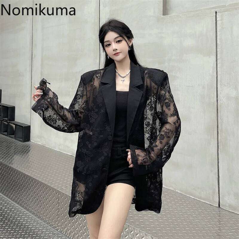 Women Clothing Summer Thin Jackets 2025 Ropa Mujer Patchwork Lace Temperament Coat Sexy Y2k Tops See Through Oversized Outwear