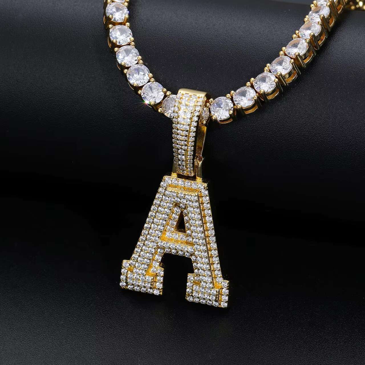 Luxury 925 Sterling Silver Initial Letter Pendant Necklace Moissanite Hip Hop Pendants Charms Fashionable Accessory