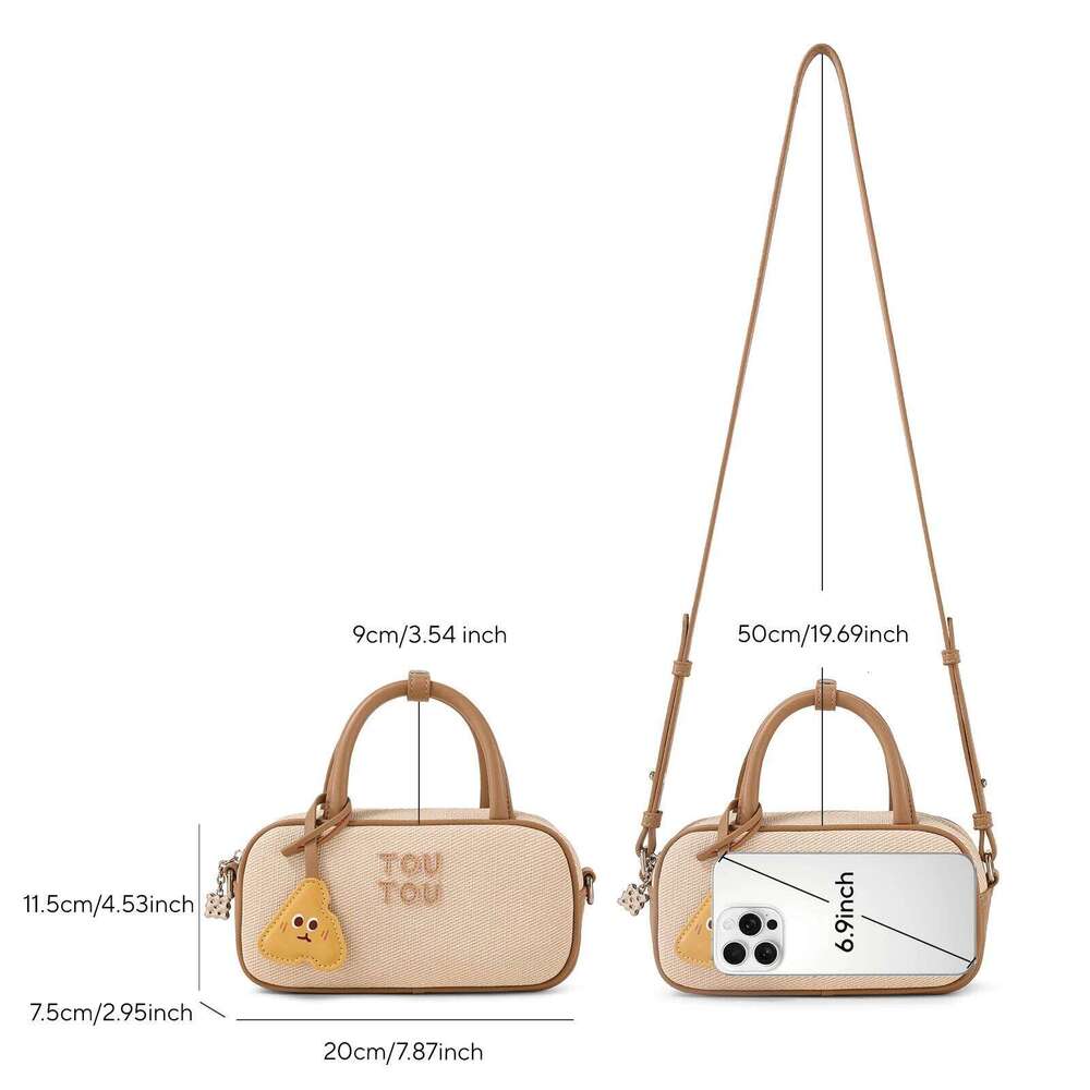 TOUTOU Women Bowling Adjustable Shoulder Strap Mini Brown Original Designer Brand Handbag Boston Bag Valentine's Day Gift