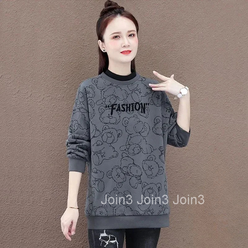 Baggy Womens Sweatshirts Loose Female Top Streetwear With Orint On Outerwears Korean Pullovers Y2k Popular Clothes Basic New In