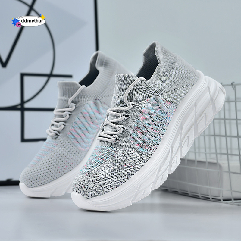 Summer Autumn Women's Flyknit Mesh Breathable Ladies Casual White Soft Sole Lightweight Sports Jinjiang Shoes Plus Size ddmythur