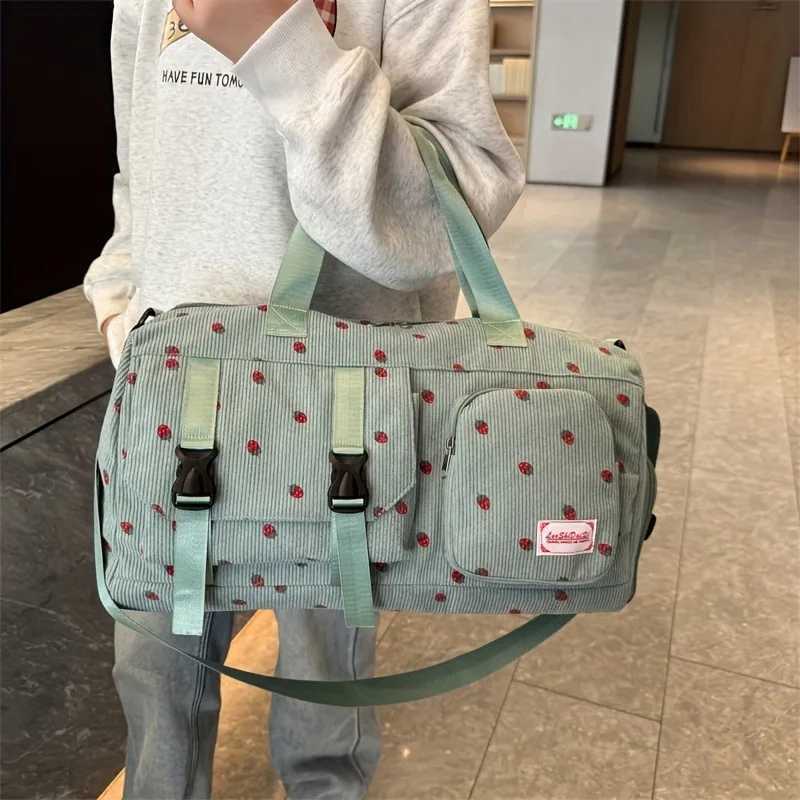 Large Capacity Travel Duffel Bag with Strawberry Pattern Wet/Dry Separation Independent Shoe Compartment Multiple Pockets W250618