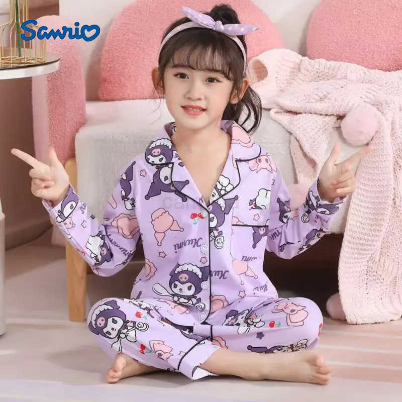Sanrio Kawaii Sanrio Girls Pajama Sets Cartoon Long Sleeved Pocket Comfortable Night Clothes Set Soft Skin Friendly Homewear Autumn XJ250618XJ250618