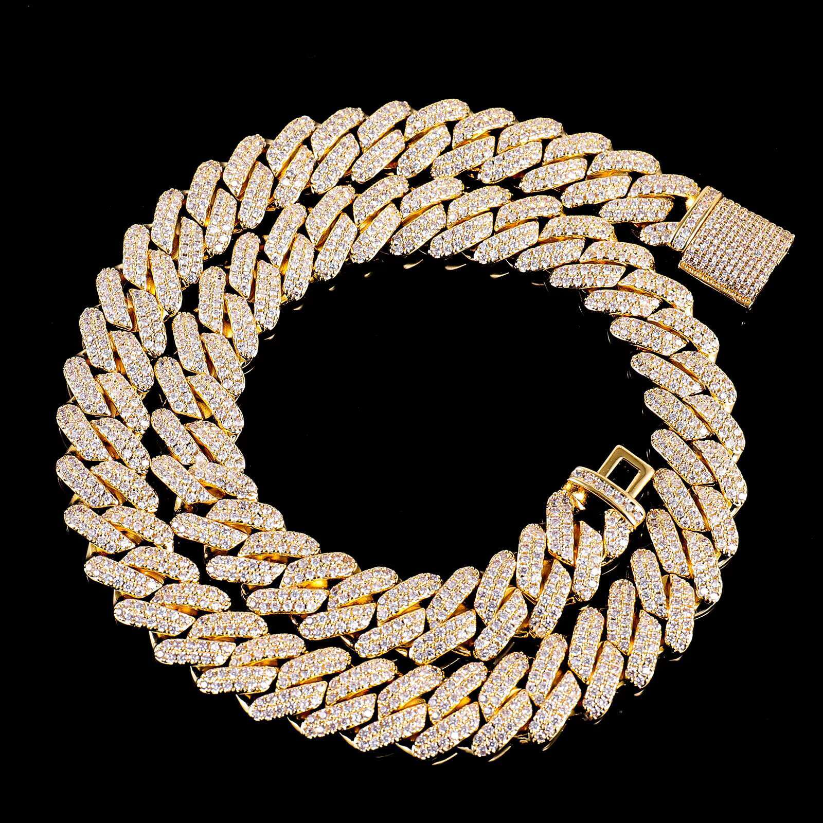 Fashion Customization Moissanite Cuban De 10mm 10k 14k 18k Gold Mossinate Diamond Cuban Chain 2 Row Stone Miami Cuban Link Chai
