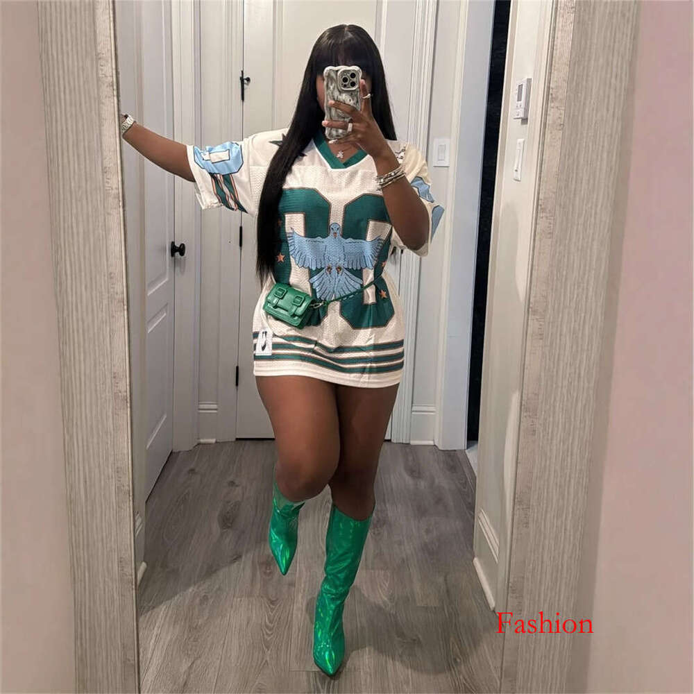 Autumn New Printed Color Block Loose Casual Short Sleeve T-Shirt Sports Jersey Top B5