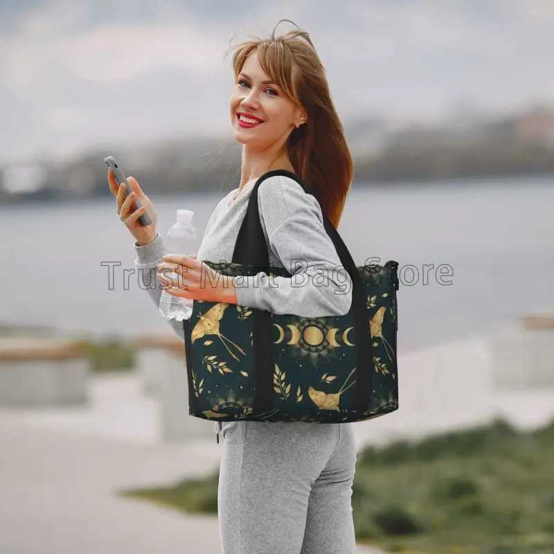Magic Moon Moth and Moon Phases in Gold Colors Travel Duffle Bag Waterproof Weekender Overnight Tote Bag Sports Gym Yoga Bags W250618