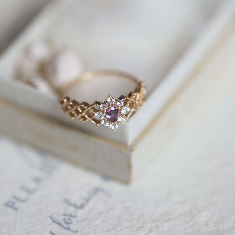 Medea Sweet and Exquisite Same Style Palace High Imitation Natural Amethyst Light Luxury Versatile Gold-Plated Ring
