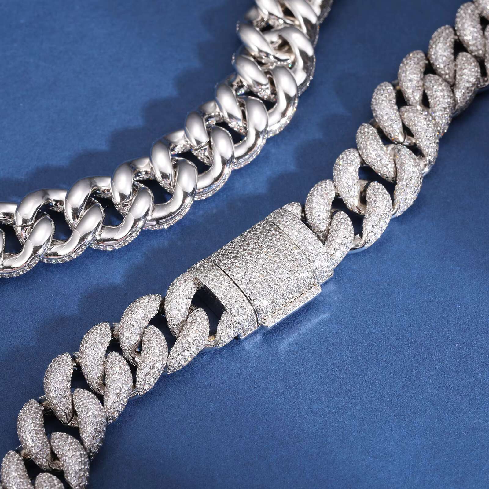 Mossanite Hip Hop Jewelry 16mm 925 Sterling Silver VVS Moissanite Diamond Iced Out Cuban Link Chain Necklace for Men