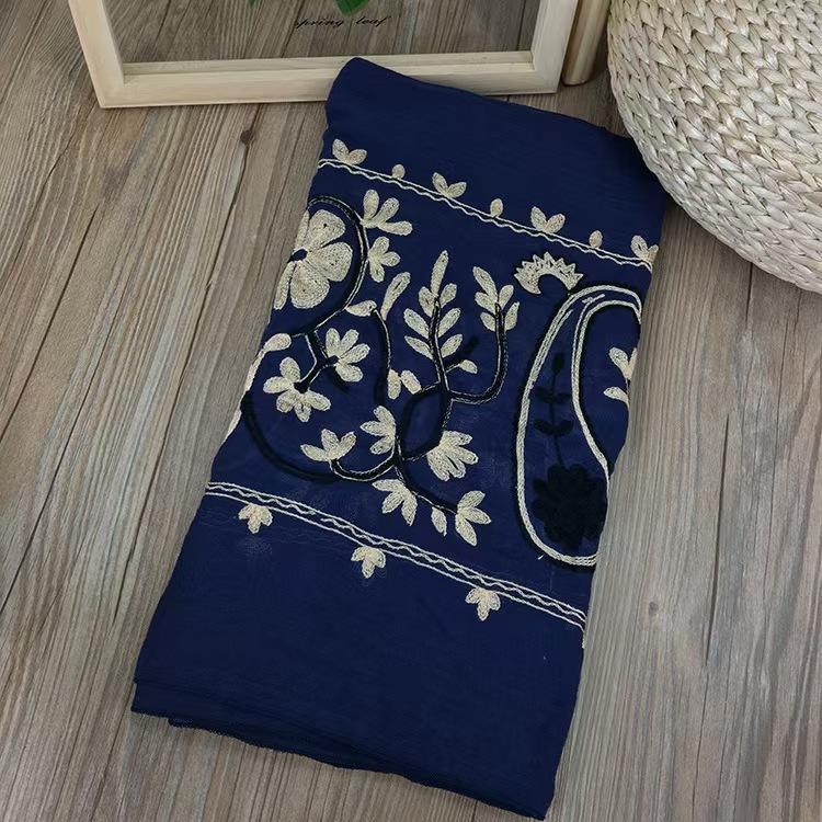 T998 Embroidered Artistic National Style Cotton and Linen Cashew Flower Scarf Silk Beach Towel Women's Sunscreen Super Large Four Seasons Shawl D