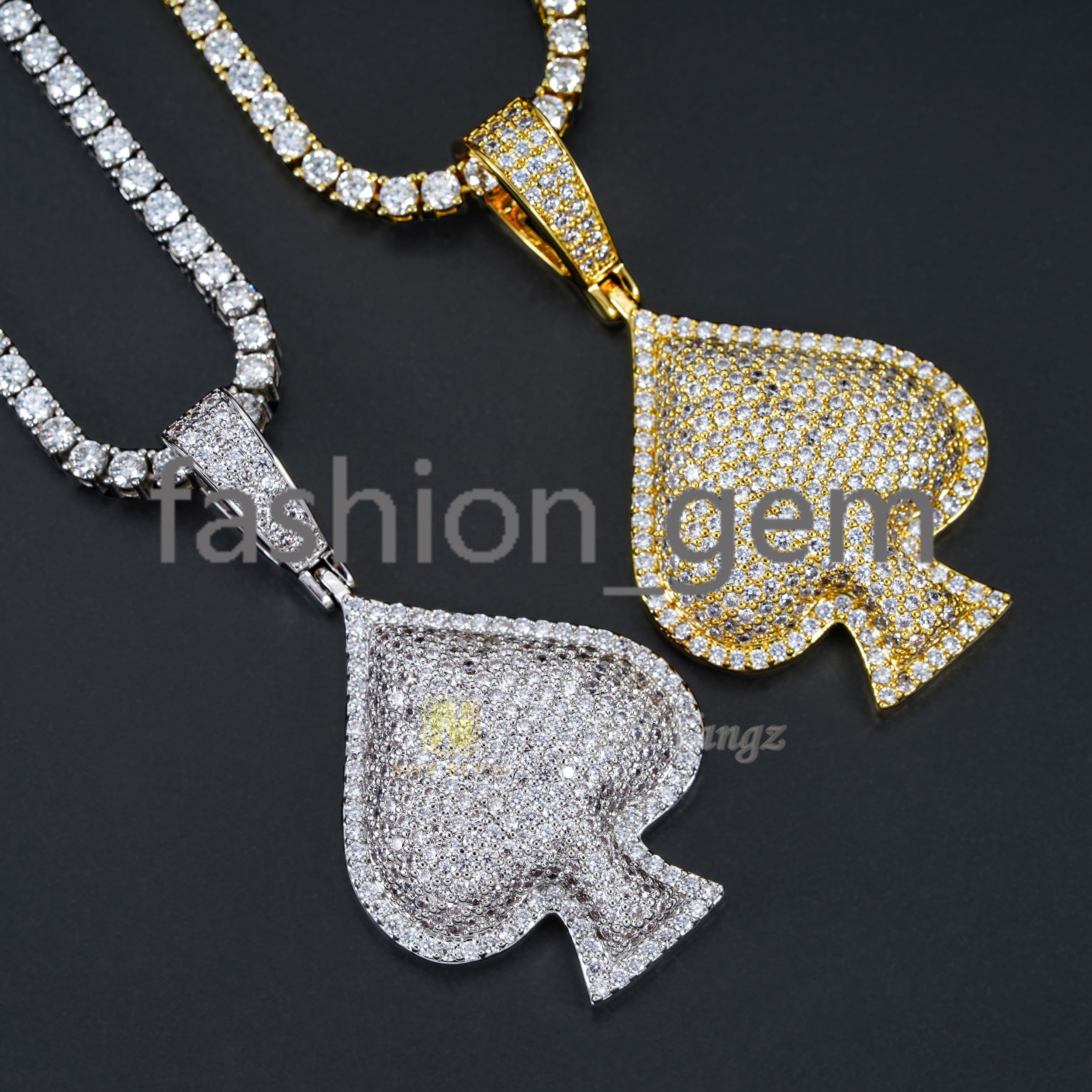 Ready to Ship Factories Wholesale Heart Pendant Ace of Spades Charms Gold Plated moissanite Stone Jewelry Hip Hop Rock Gifts Affordable