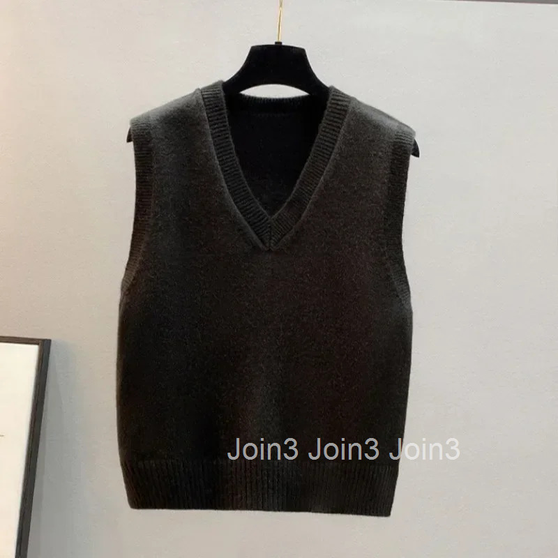 Female Sweater Sleeveless V-Neck Solid Waistcoat Y2k Tops 2025 Clothing Sales Trend Womens Knitted Vest New In Classic Warm