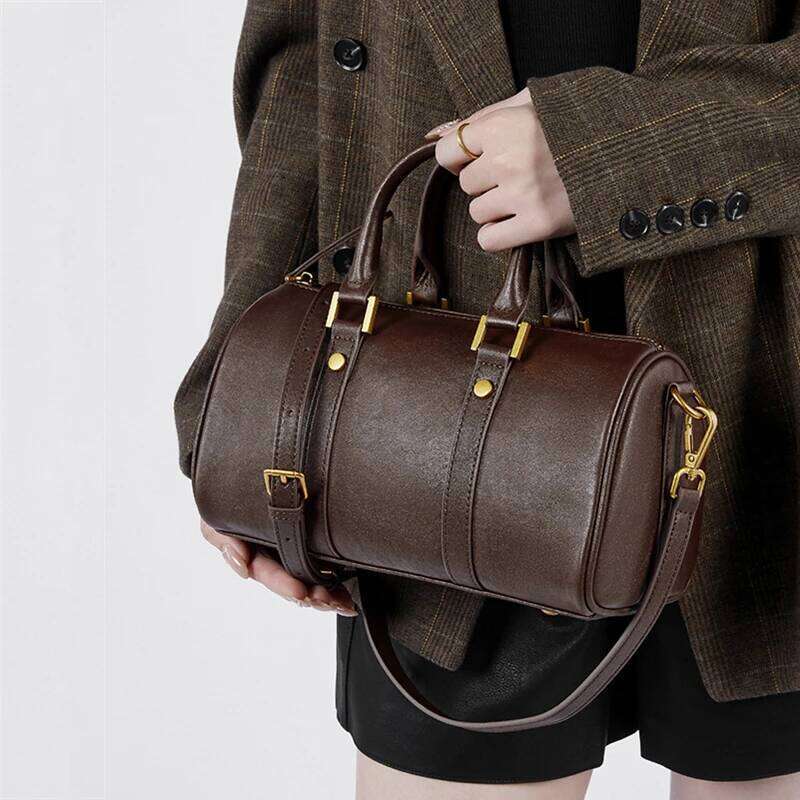 Burminsa Genuine Leather Boston Small Shoulder Crossbody Bags For Women 2025 Trend Designer Top Handle Pillow Ladies Handbags