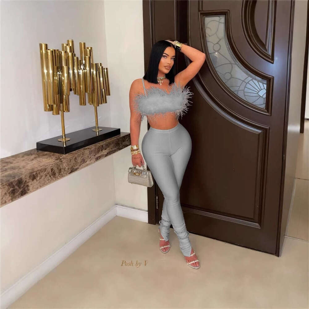 Summer New Women's Fashion Personality Sexy Style Spaghetti Strap Backless Tube Top Bodycon Pants Set B5