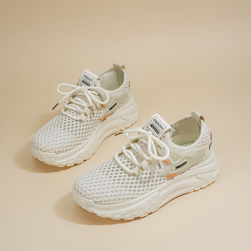 Summer Women's New Breathable Hollow Mesh Korean Style Versatile Thick Sole Flyknit Sneakers Casual Dad Shoes ddmythur