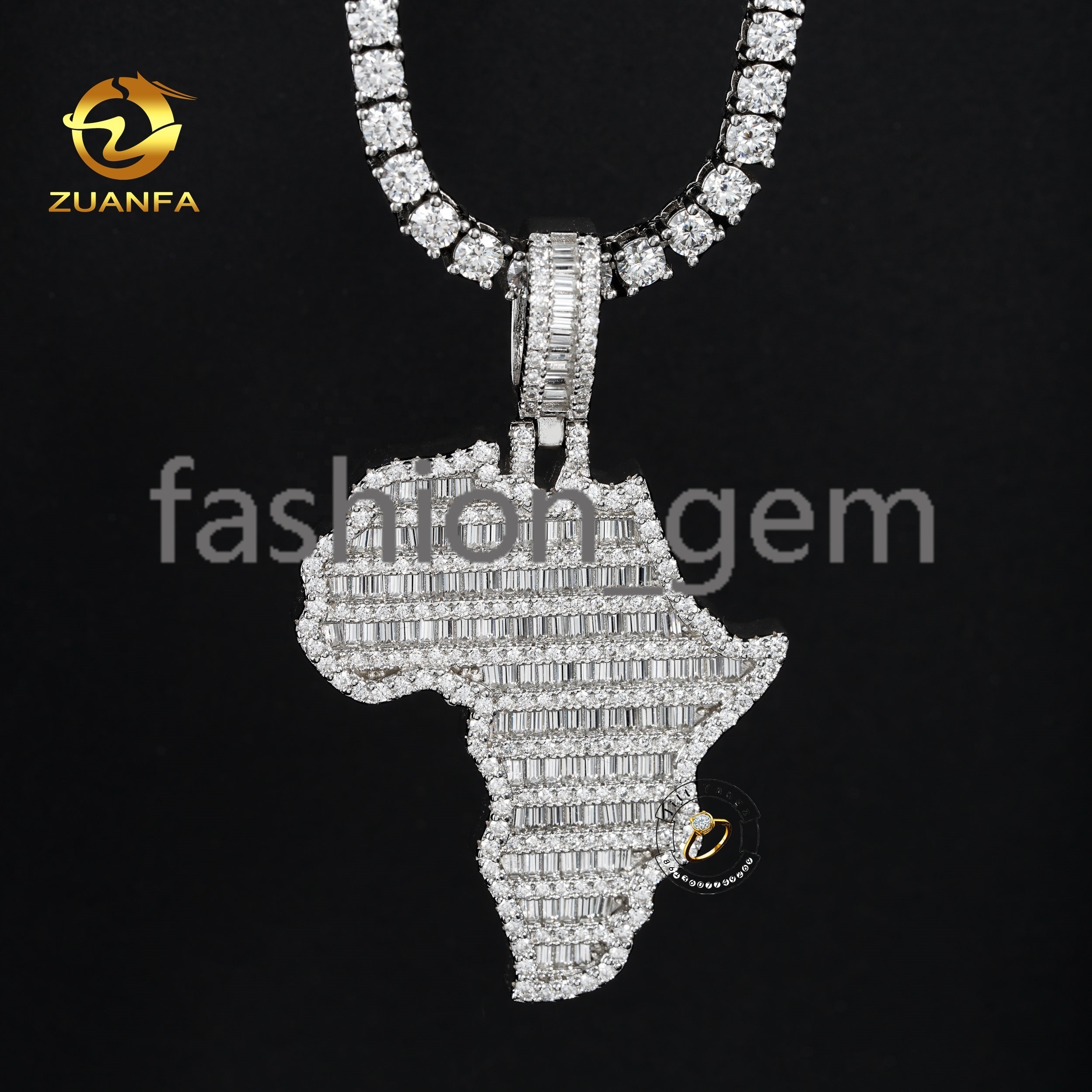 Pass Diamond Tester African Map Pendant Charms Full Baguette Moissanite 925 Silver Jewelry Hip Hop Iced Out Gifts