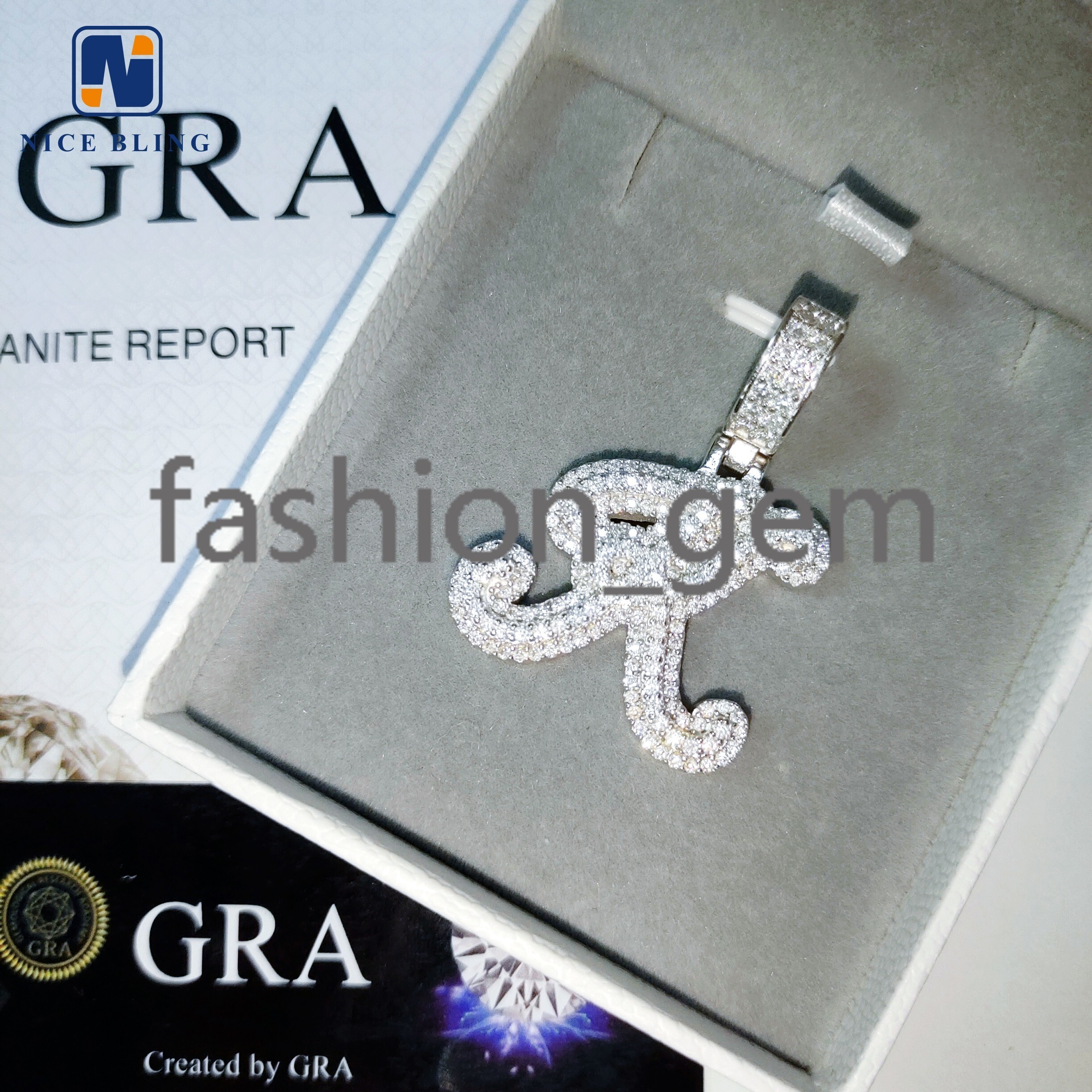 Customized Initial Letter Pendant 925 Silver Charms Hip Hop Moissanite Diamond Jewelry Iced Out Name Charm