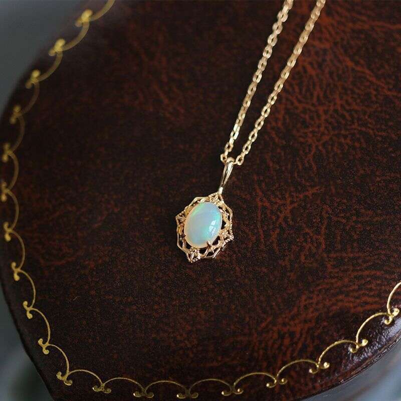 Egg Noodle Opal Lace Pendant Palace Style Gold-Plated Necklace for Women Ins Niche High-End