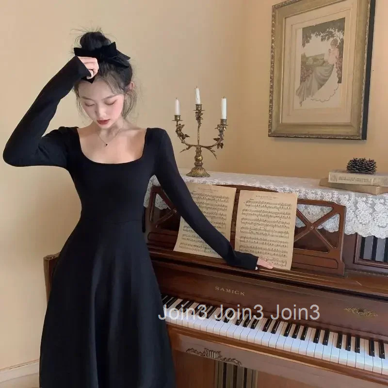 Korean Style Midi Dresses for Women A Line Thic Xxl Aesthetic Trendy Sensual Sexy Elegant and Pretty Y2k Woman Long Sleeve Dress