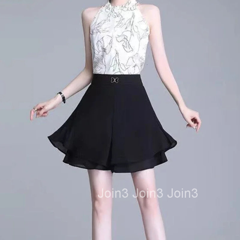Baggy Skirt Pants High Waist Shorts for Women Woman Short Chiffon Black Loose Culotte Outdoor Youthful 2000s Clothes Y2k Casual