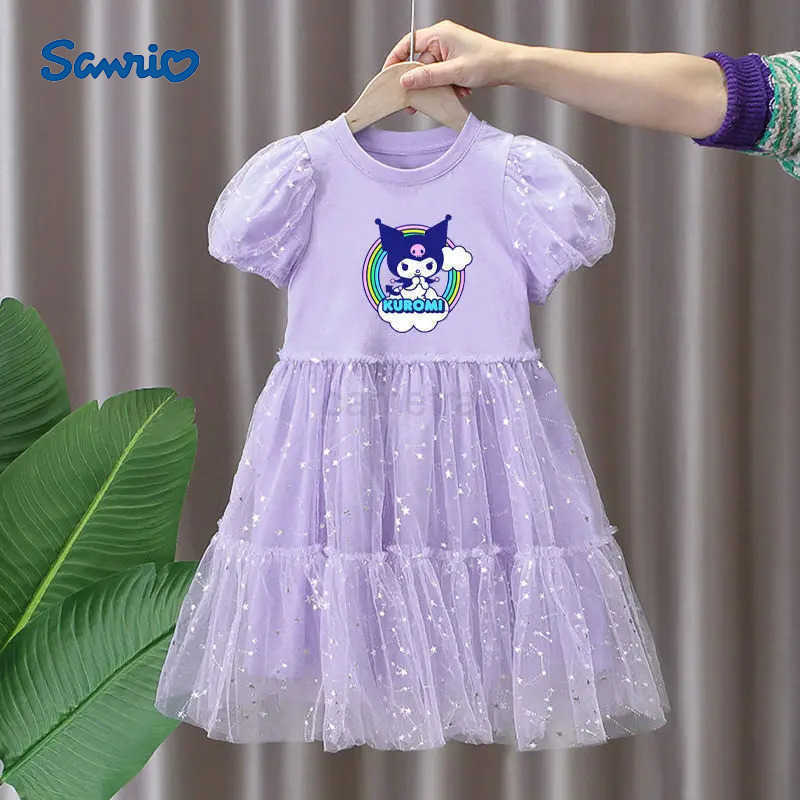 Sanrio Girls Dress Summer Dress Mesh Puffy Skirt New Kuromi Style Childrens Princess SkirtXJ250618