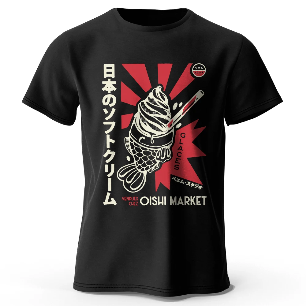 Japanese Print 100 Cotton T-Shirt Soft Breathable Round Neck Short Sleeve Tee Unisex Cute Cultural Style