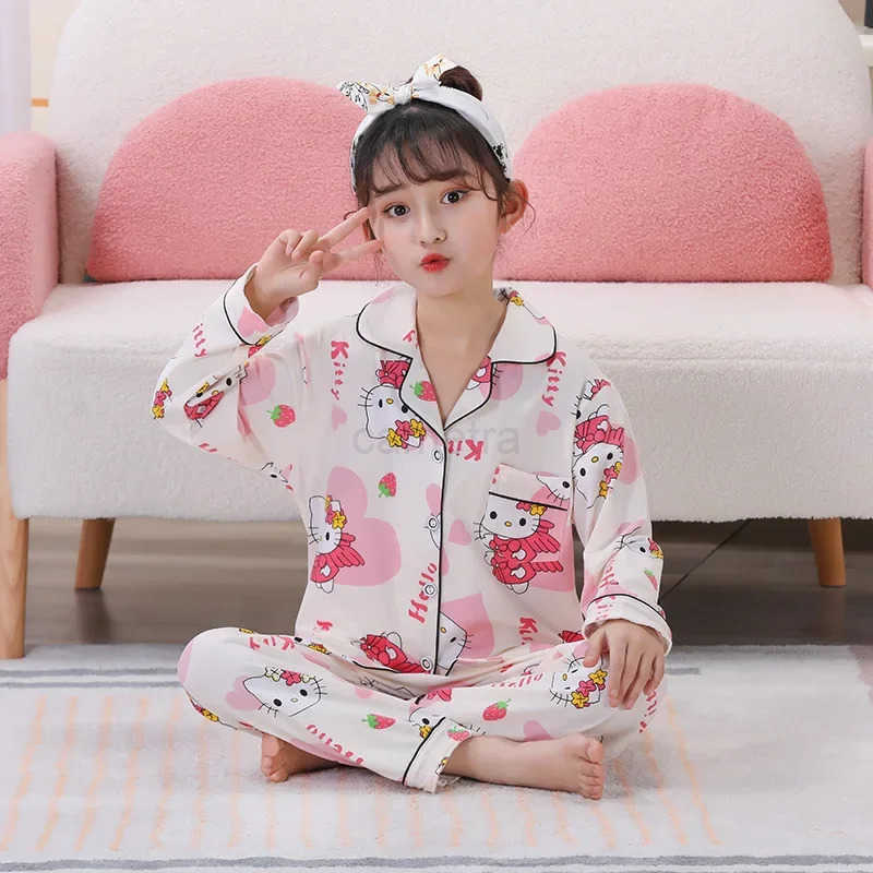 Sanrio Spring Autumn Children Pajama Girl Sleepwear Miniso Kawaii Anime Kuromi My Melody Cinnamoroll Kids Pajamas Boy Home Clothes XJ250618XJ250618
