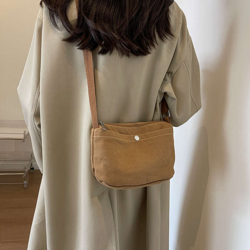 Minimalist Fashion Single Shoulder Small Cloth for Female College Students Shopping Casual Canvas Crossbody Bag