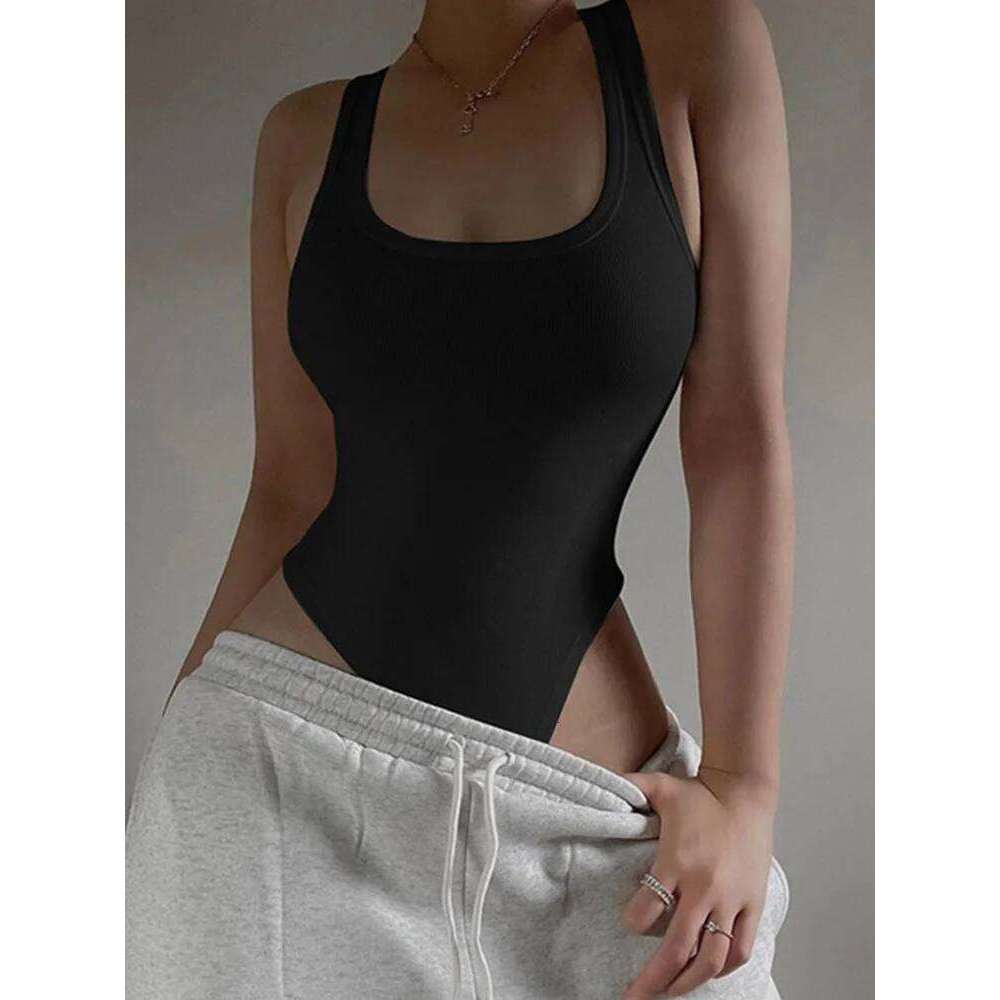 Sleeveless Knit Bodysuit 2024 Hot Summer Sexy Bodycon Off Shoulder Halter Tops Casual Street Bodice For Women Clubwear