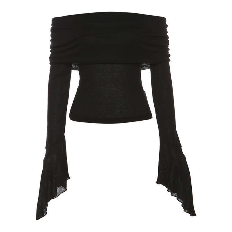 Spring New Women's Solid Color Slim Fit Fashion Off-Shoulder Sexy Backless Long Sleeve T-Shirt B5