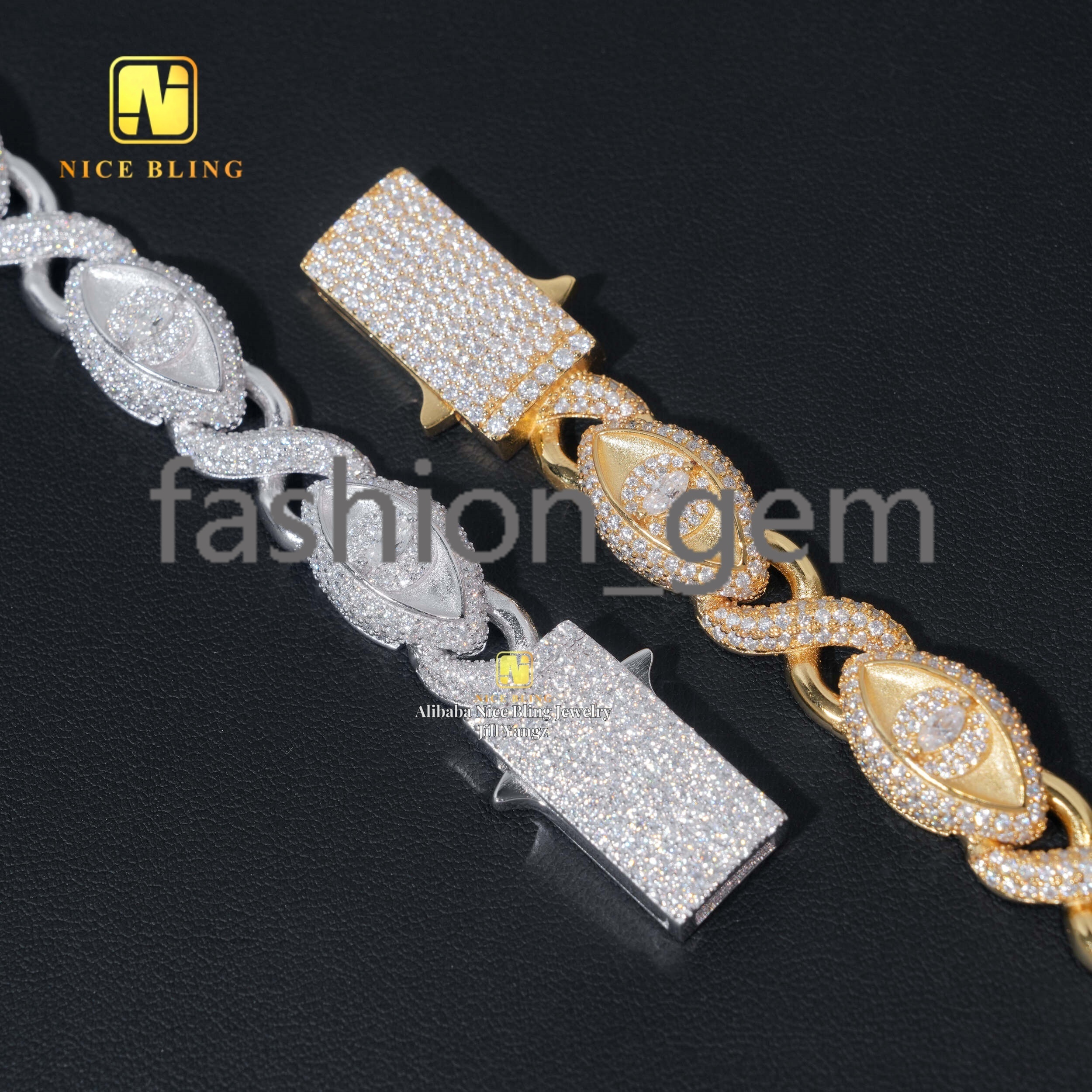 Trending Products Devil Eye Jewelry Moissanite Cuban Bracelet Marquise Snake Eyes Moissanite Cuban Link Chain
