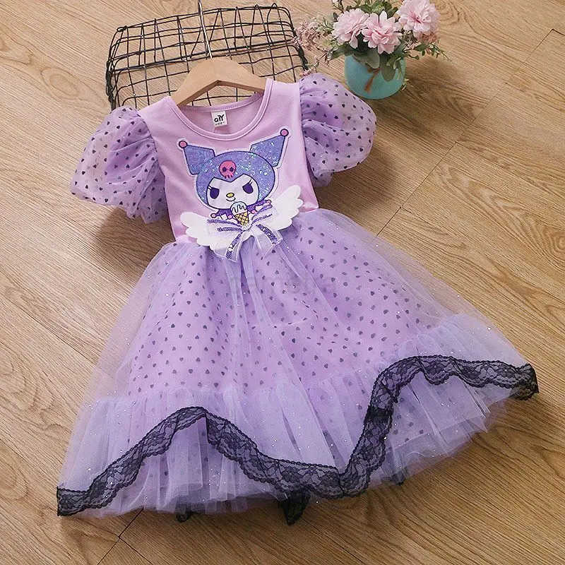 Sanrio The new Sanrio series Kuromi girls summer soft and comfortable skin-friendly fashion cartoon versatile cute mesh princess dressXJ250618