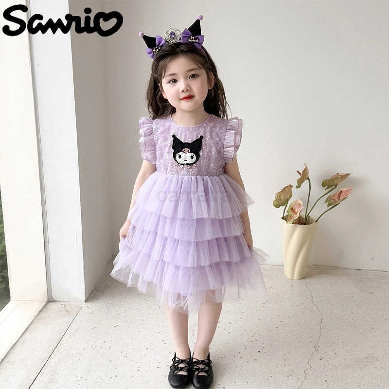 Sanrio New Sanrio Kuromi Lolita Princess Dress Kawaii Cartoon Anime Embroidery Printed Accessories Cake Dress Girl Dress Gift XJ250618