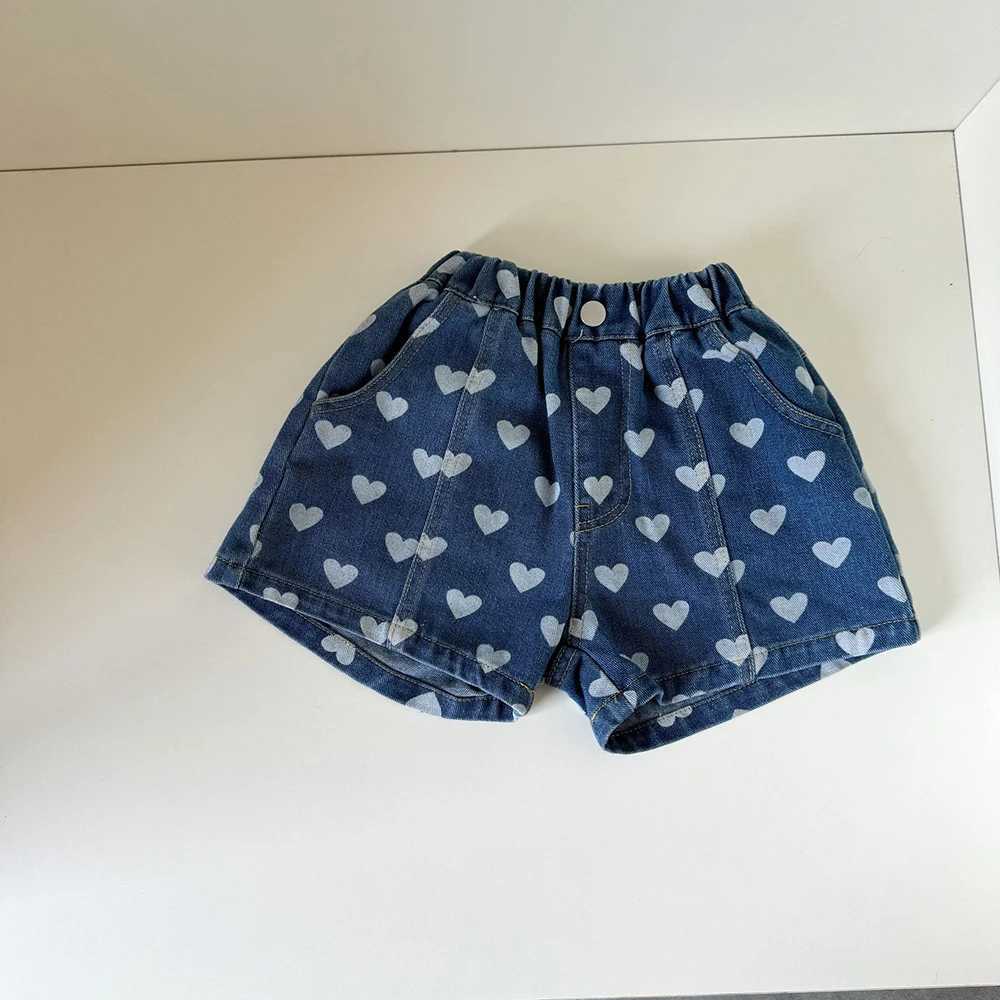 Heart Print Denim Shorts for 1-8Y Girls Kids | Elastic Waist Summer Fashion Toddler Short PantsC250617