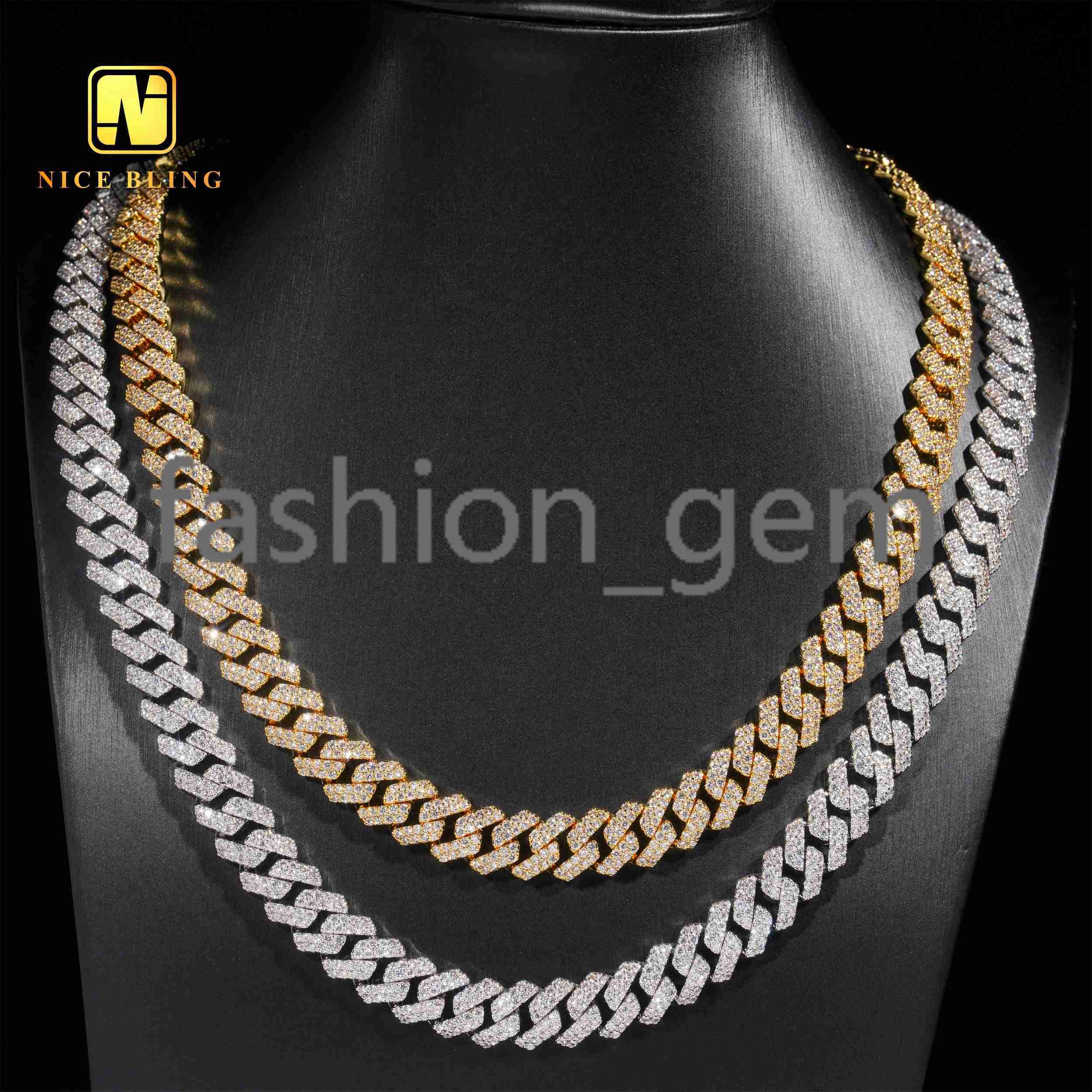 18K Gold Plated Brass Cuban Chains Fashion Hip Hop Men 12mm moissanite Cuban Link moissanite moissaniteia Necklace and Bracelet