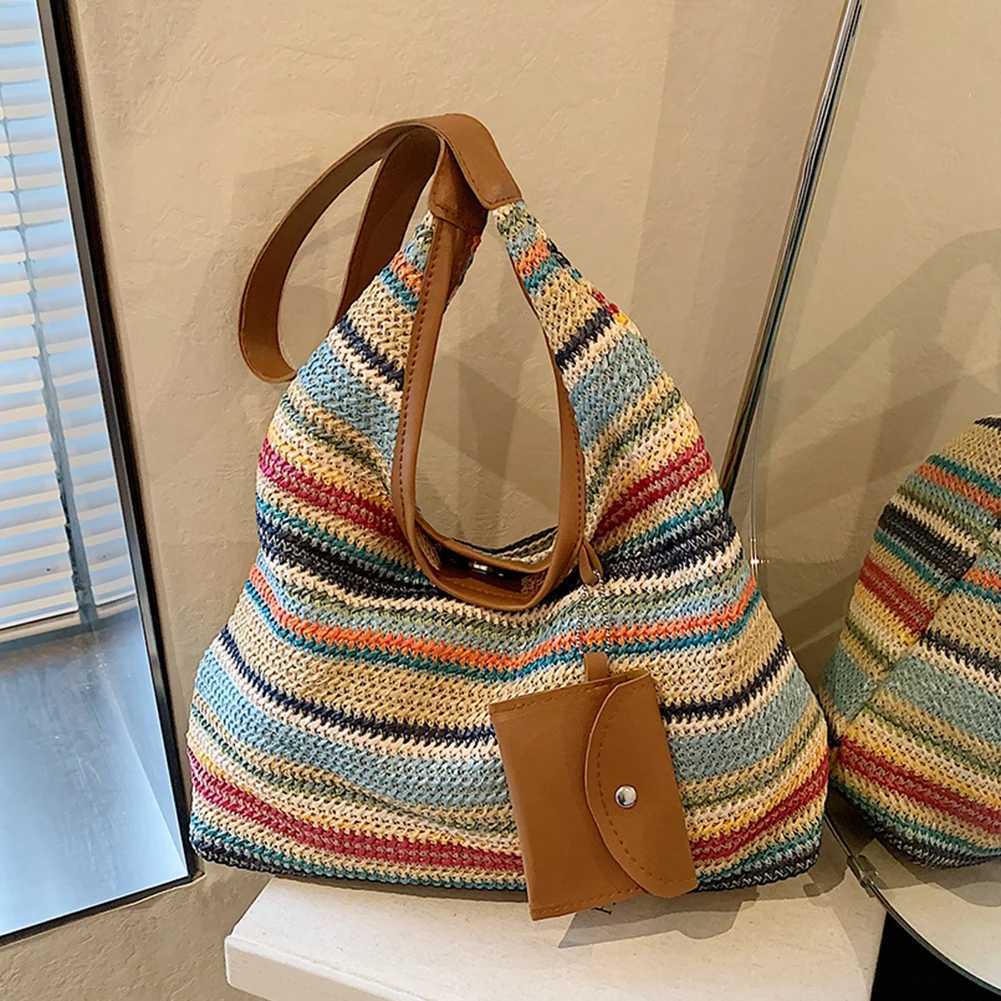 Wen Str Tote Bag Wear Resist Hand Woven Shoulder Bag Large Capacity Shoulder Bag Handbag Leisure Bag with Mahing Cluh B250618