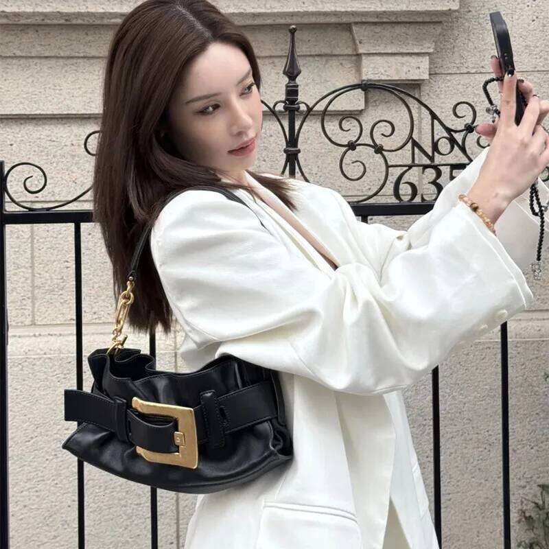 Vintage Tote Shoulder 2025 New belt buckle hand armpit bag High Quality pu Leather Commuter Underarm Bag