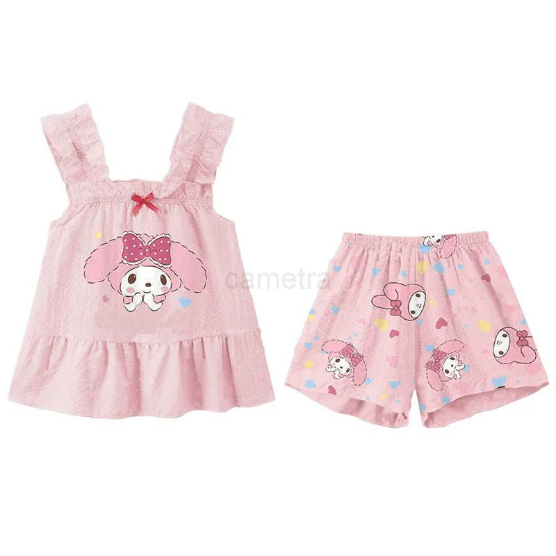 Sanrio Cute Homewear Girls Vest Sling Shorts Pajamas Suit Summer Hello Kitty Loungewear Camisole Pajama Set 2pcs/set Sanrio CinnamorollXJ250618XJ25061
