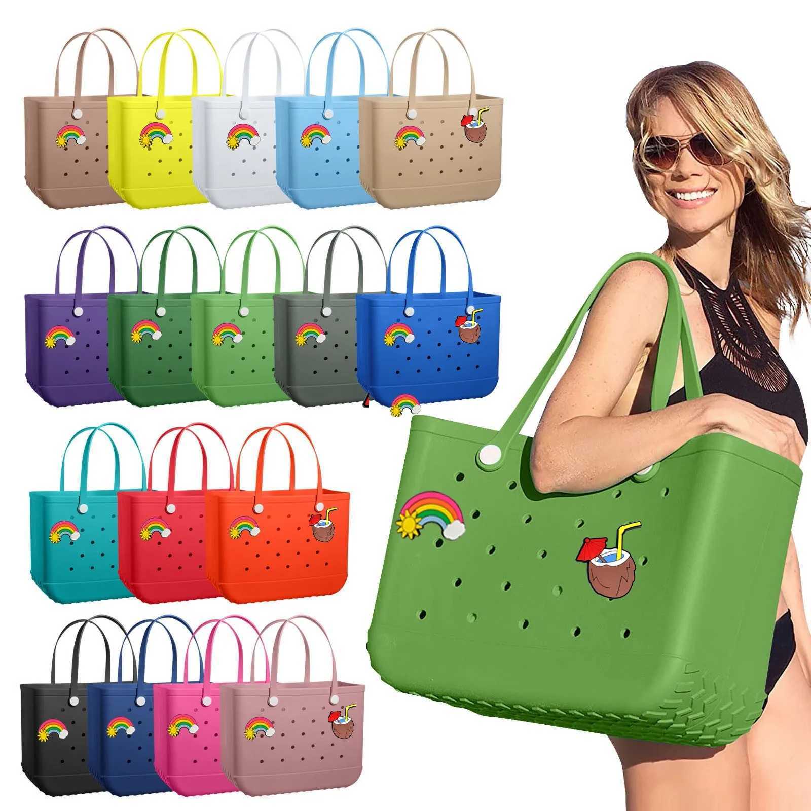 Fi Large Beach Bags EVA Rubber Waterproof Storage Baskets Travel Shopping Handbag Wen Shoder Solid Color Jelly Bag B250618