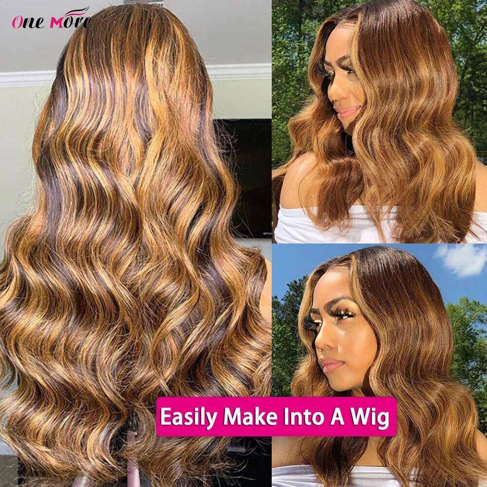 2x6 Honey Blonde Body Wave Ombre Colored Highlight Human Hair Bundles With Closure
