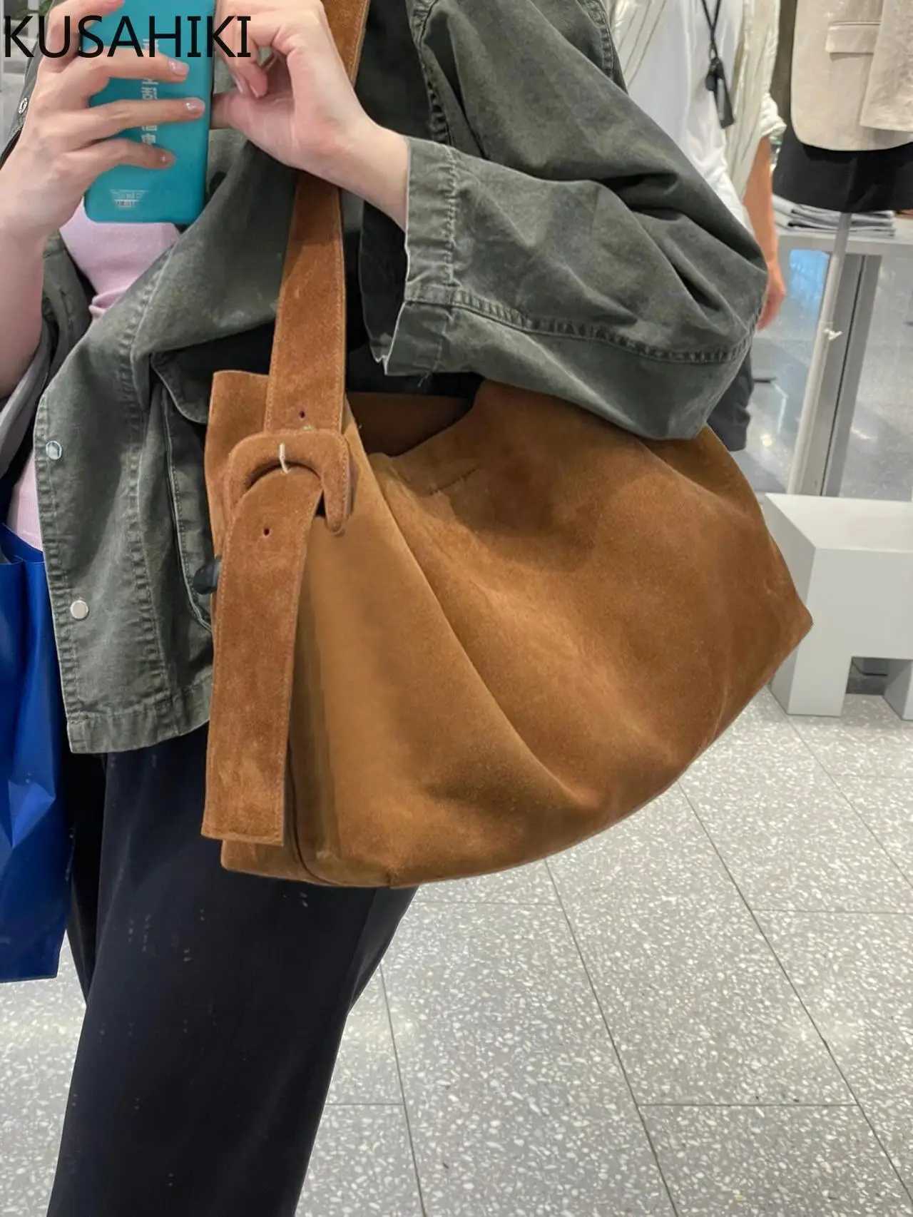 Miyaga Autumn Winter Korean Niche Suede Single Shoulder Tote Bag with Large Capacity Versatile Commuting Underarm Bucket Bags B250618