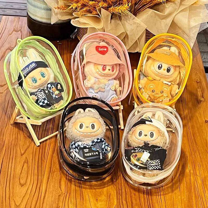 Labubu Bag Colorful Transparent Protector Case Organizer Box For Cm V Dolls Outdoor Display Bag With Keychain Doll Accessories