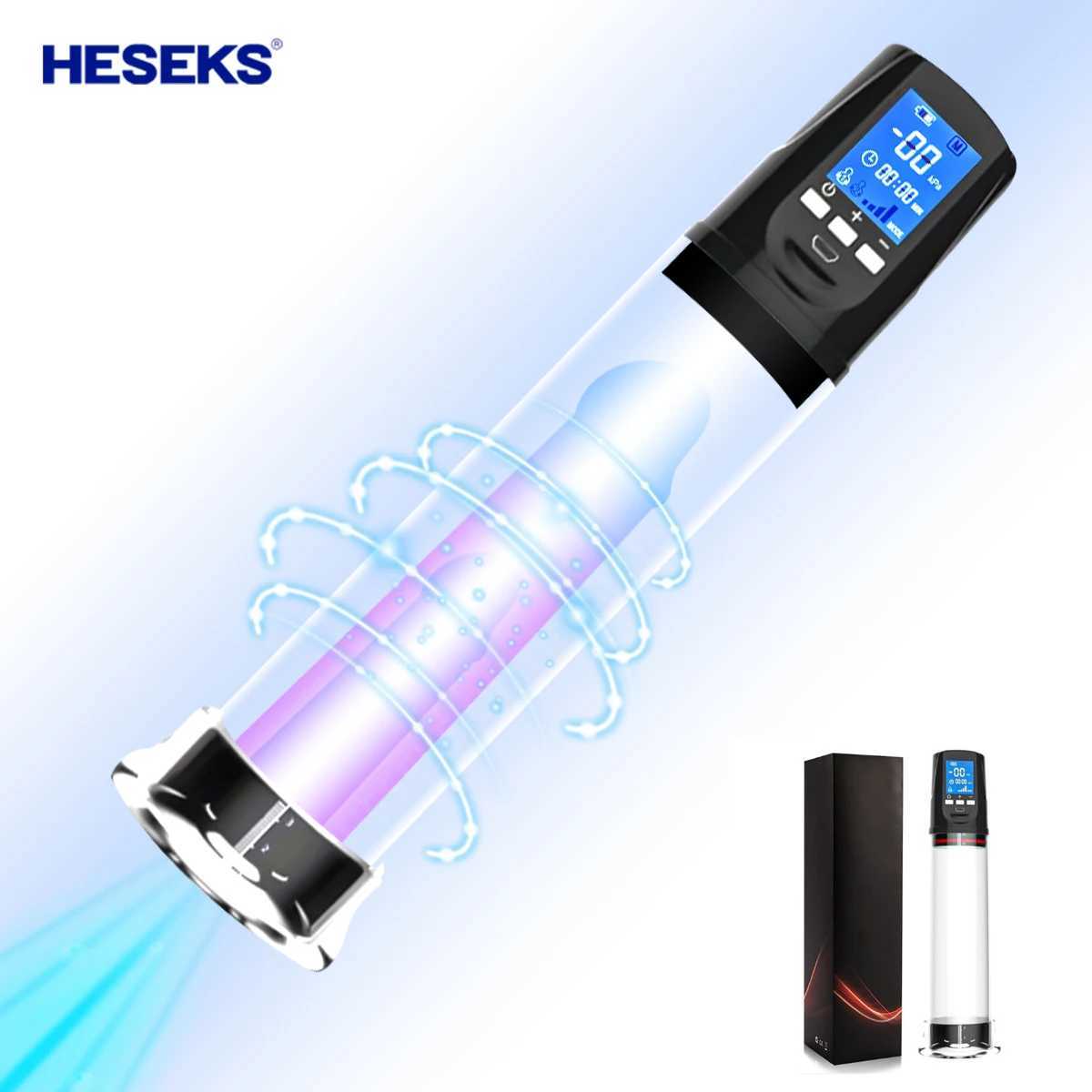 HESEKS Electric Penis Pump LCD Men Male Masturbator Vacuum Penis Enlargement Extend Pump Penis Enlarge Air Pressure Device 18+ W250618