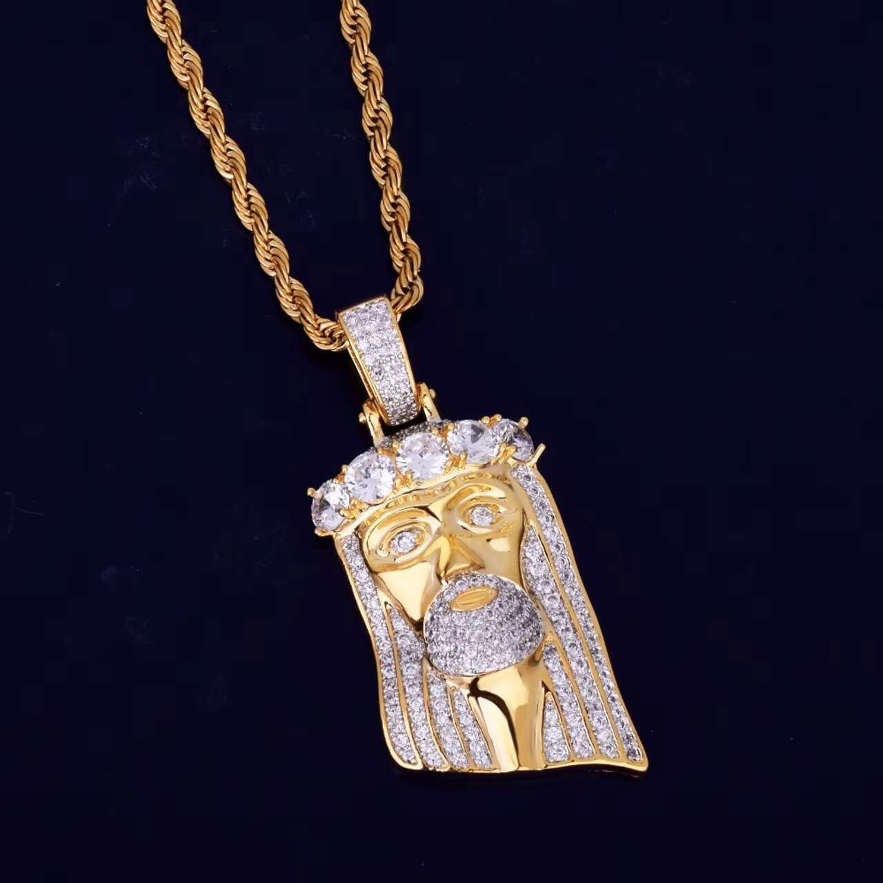 18K Gold .925 Silver Jesus Head Pendant Religious Hip Hop God Salvation Fashion Charm Chain Necklace Featuring Moissanite Stone