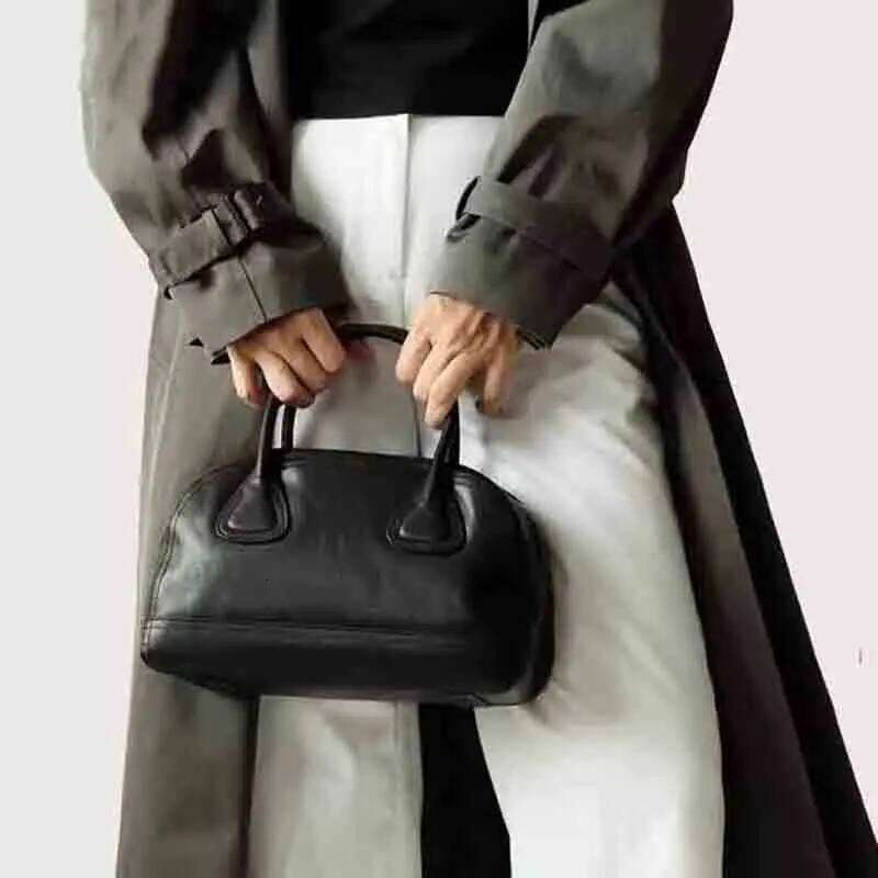 Women's Genuine Leather Vintage Zipper Handbag Small Size Tote Real Cowhide Singel Shoulder Bags P