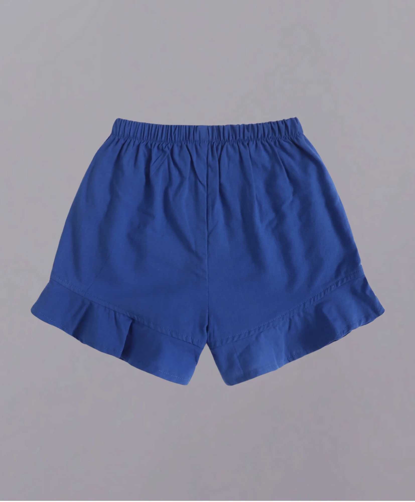 Girls dark blue ruffled shorts - comfortable elastic waist designC250617