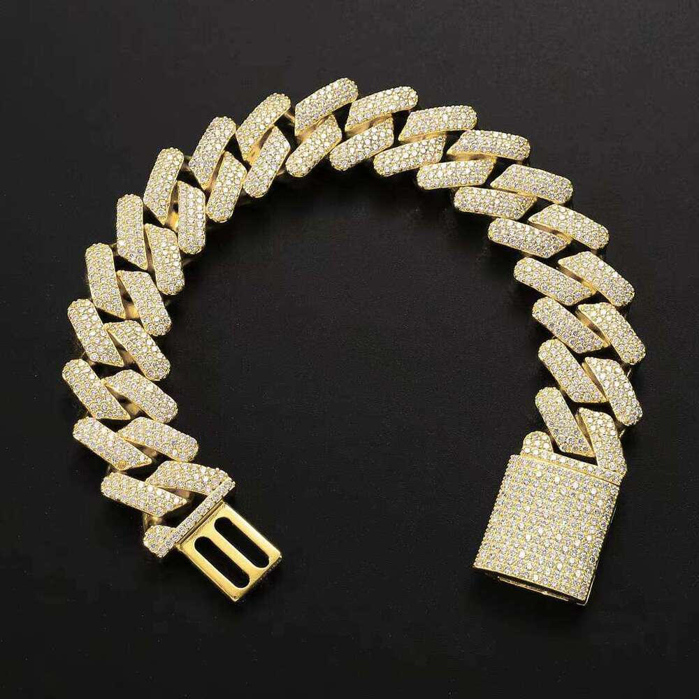 Hip-hop Men's Bracelet with Solid Cuban Chain 20mm Gold Plated Full Zircon Buckle for Parties