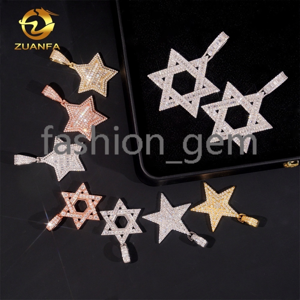 GRA Certificate Fashion Custom Hip Hop Jewelry Star Pendant Custom Iced Out 925 Silver VVS Moissanite Diamond Charm Pendant