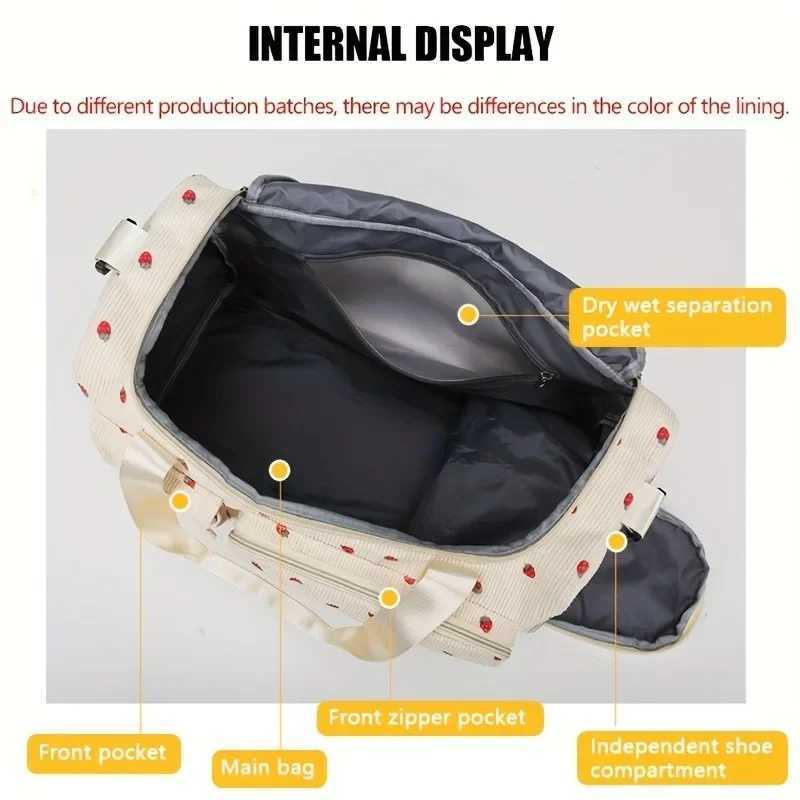 Large capacity strawberry printed travel bag multifunctional dry wet separation independent shoe box casual style W250618